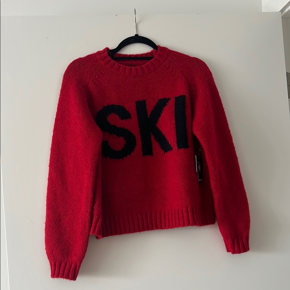 Red Ski Sweater with Black Lettering